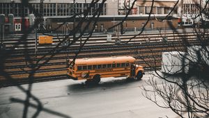 Preview wallpaper bus, branches, road, city