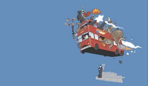 Preview wallpaper bus, flight, sky, animals, cartoon