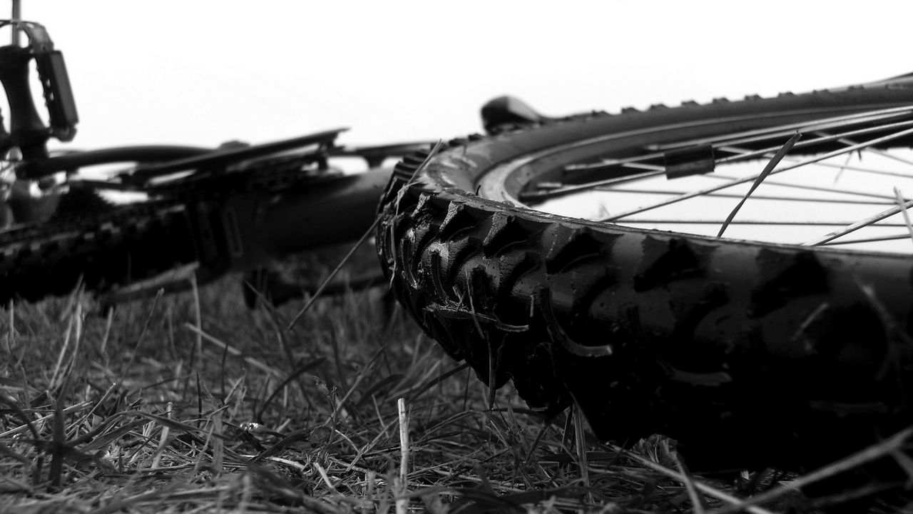 Wallpaper bus, spikes, wheel, bicycle, black and white