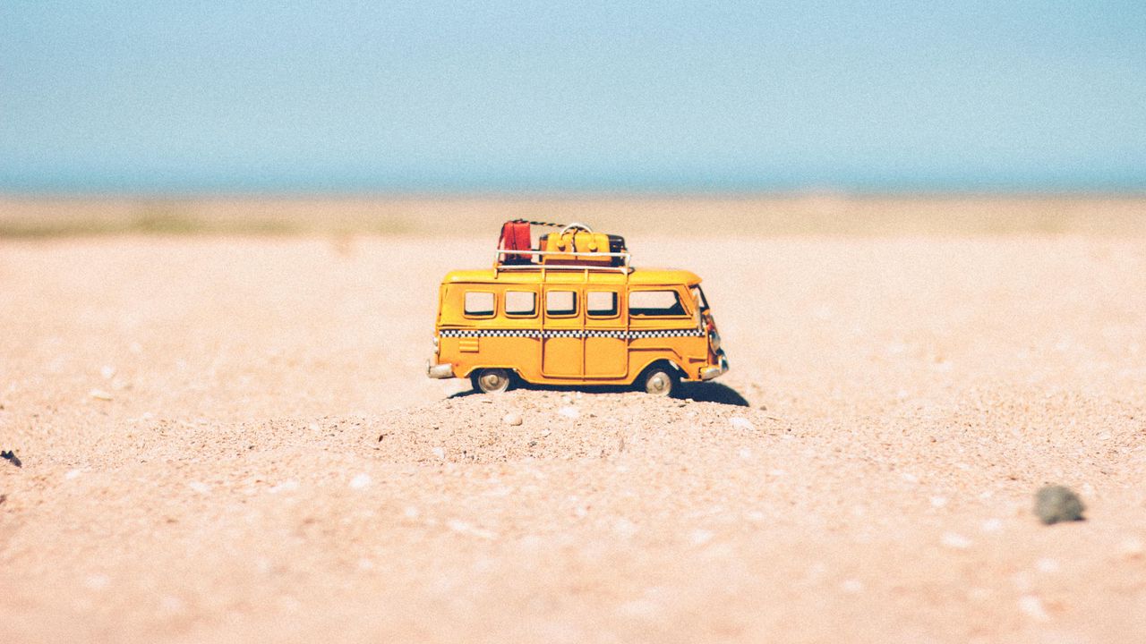 Wallpaper bus, toy, sand, beach, yellow