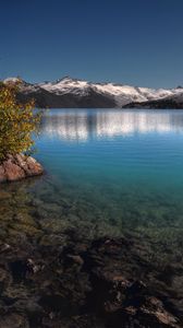 Preview wallpaper bush, mountains, lake, transparent, bottom, stones