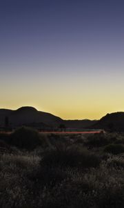 Preview wallpaper bushes, hills, line, glow, evening