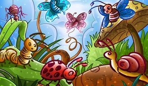 Preview wallpaper butterflies, beetles, fairy tale, insects, spider