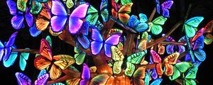 Preview wallpaper butterflies, neon, branch