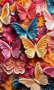 Preview wallpaper butterflies, relief, pink, lines, layers