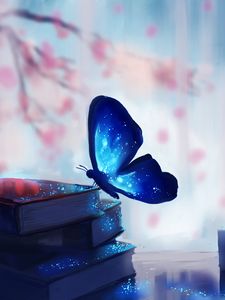 Preview wallpaper butterfly, books, art, glare, magic