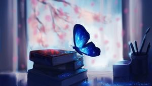 Preview wallpaper butterfly, books, art, glare, magic