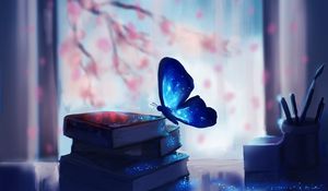 Preview wallpaper butterfly, books, art, glare, magic