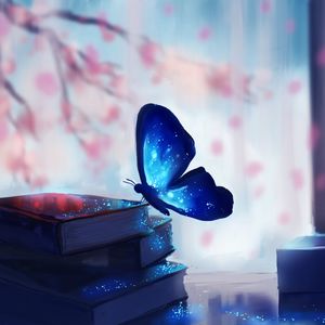 Preview wallpaper butterfly, books, art, glare, magic