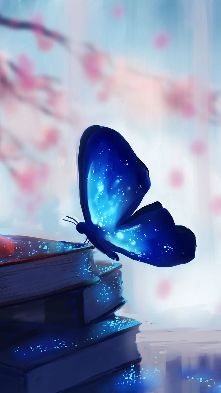 720x1280 Wallpaper butterfly, books, art, glare, magic