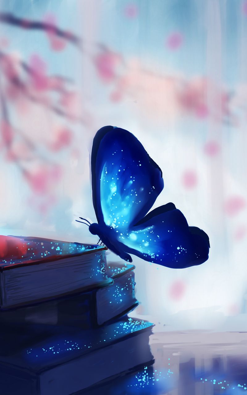 Download wallpaper 800x1280 butterfly, books, art, glare, magic ...