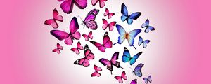 Preview wallpaper butterfly, drawing, flying, colorful, background, pink