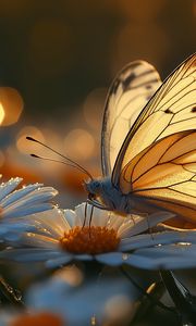 Preview wallpaper butterfly, macro, daisies, light, art