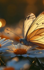 Preview wallpaper butterfly, macro, daisies, light, art