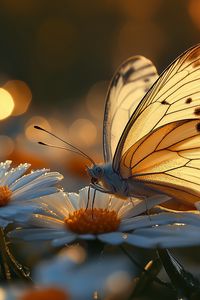 Preview wallpaper butterfly, macro, daisies, light, art