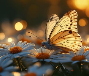 Preview wallpaper butterfly, macro, daisies, light, art