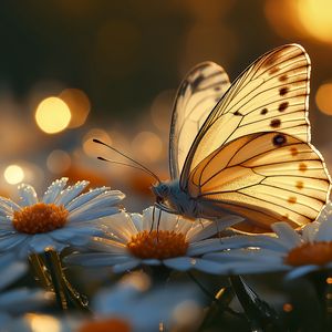 Preview wallpaper butterfly, macro, daisies, light, art