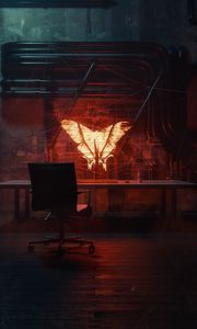 Preview wallpaper butterfly, table, chair, dark, art