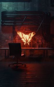 Preview wallpaper butterfly, table, chair, dark, art