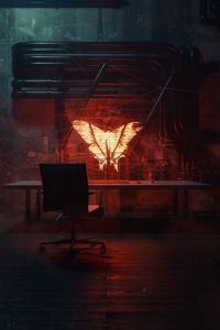 Preview wallpaper butterfly, table, chair, dark, art