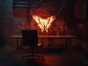 Preview wallpaper butterfly, table, chair, dark, art