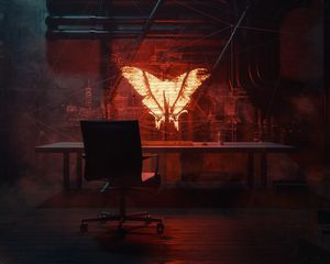 Preview wallpaper butterfly, table, chair, dark, art