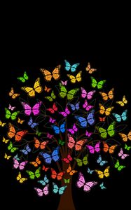 Preview wallpaper butterfly, tree, patterns, colorful