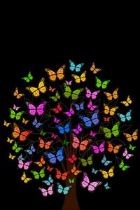 Preview wallpaper butterfly, tree, patterns, colorful