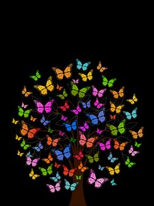 Preview wallpaper butterfly, tree, patterns, colorful