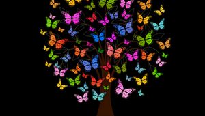 Preview wallpaper butterfly, tree, patterns, colorful