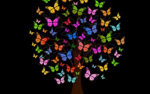 Preview wallpaper butterfly, tree, patterns, colorful