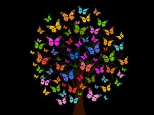 Preview wallpaper butterfly, tree, patterns, colorful