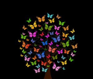 Preview wallpaper butterfly, tree, patterns, colorful