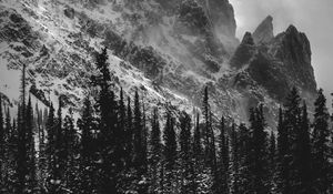 Preview wallpaper bw, mountains, rocks, snow