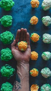 Preview wallpaper cabbage, hand, colorful
