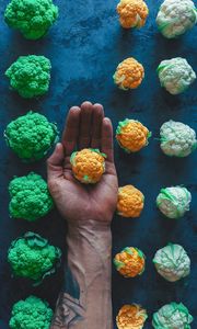 Preview wallpaper cabbage, hand, colorful