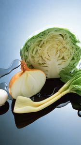 Preview wallpaper cabbage, onion, food, vegetables