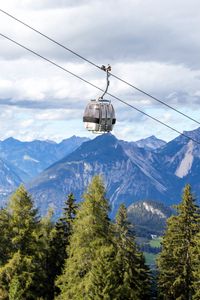 Preview wallpaper cabin, cable car, spruce, mountains, sky