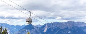 Preview wallpaper cabin, cable car, spruce, mountains, sky