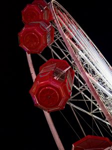 Preview wallpaper cabins, ferris wheel, attraction, night, dark