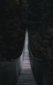 Preview wallpaper cable bridge, bridge, forest, trees, dark