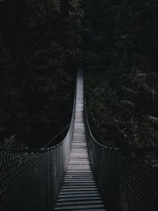 Preview wallpaper cable bridge, bridge, forest, trees, dark