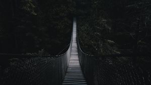 Preview wallpaper cable bridge, bridge, forest, trees, dark