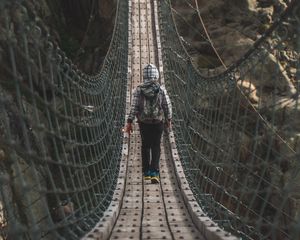 Preview wallpaper cable bridge, bridge, man, rocks