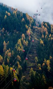 Preview wallpaper cable car, cabins, forest, trees