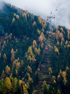 Preview wallpaper cable car, cabins, forest, trees