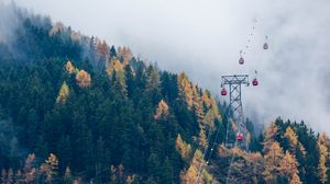 Preview wallpaper cable car, cabins, forest, trees