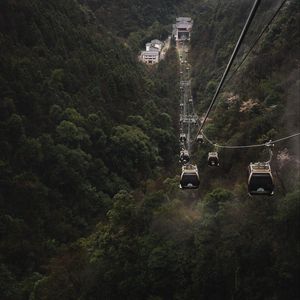 Preview wallpaper cable car, cabins, forest, trees, fog, nature