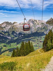 Preview wallpaper cable car, mountains, trees, landscape