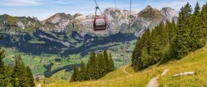 Preview wallpaper cable car, mountains, trees, landscape